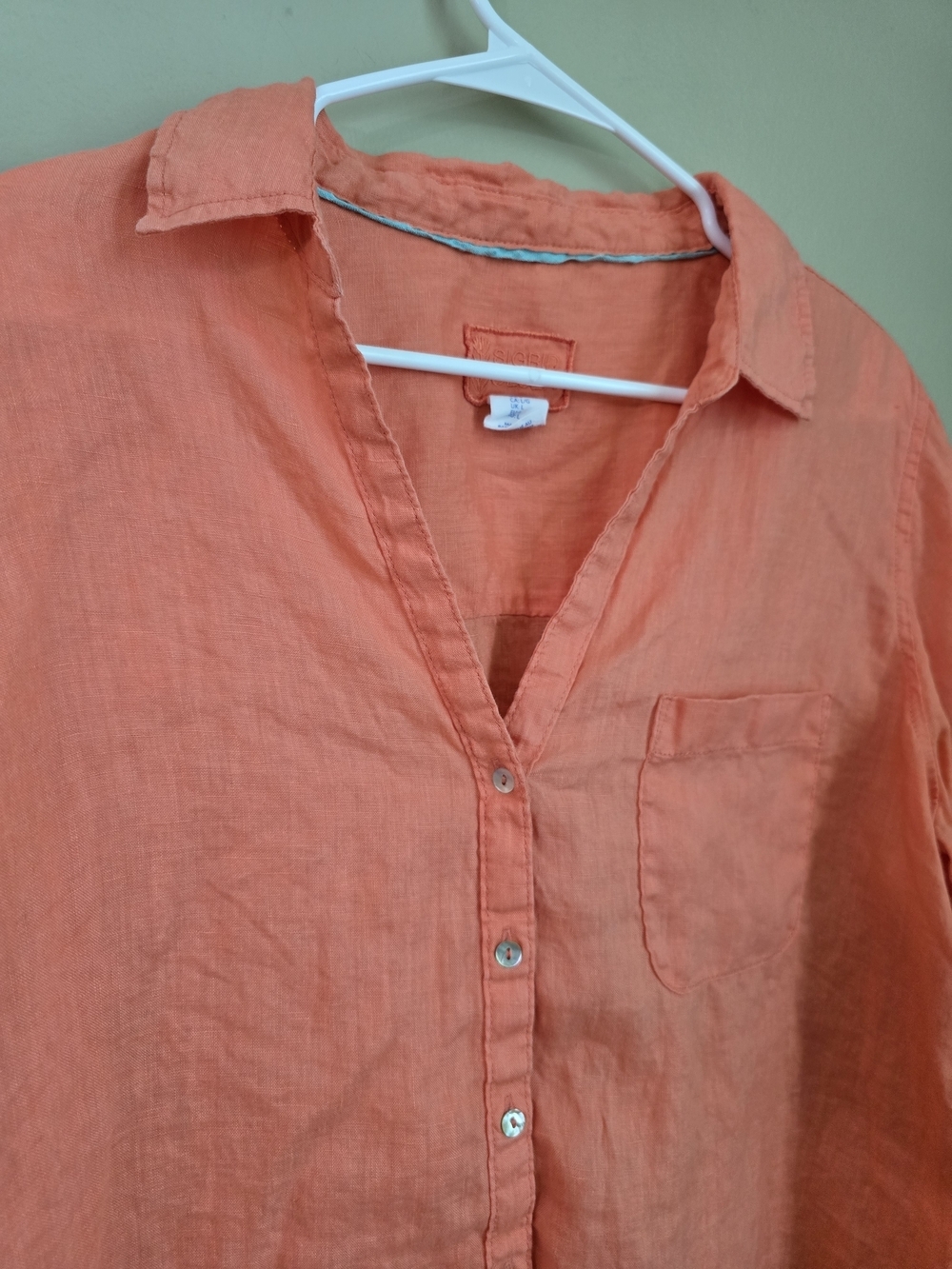 Sigrid Olsen Coral Button-Front Linen Shirt Women Size L - Picture 5 of 11